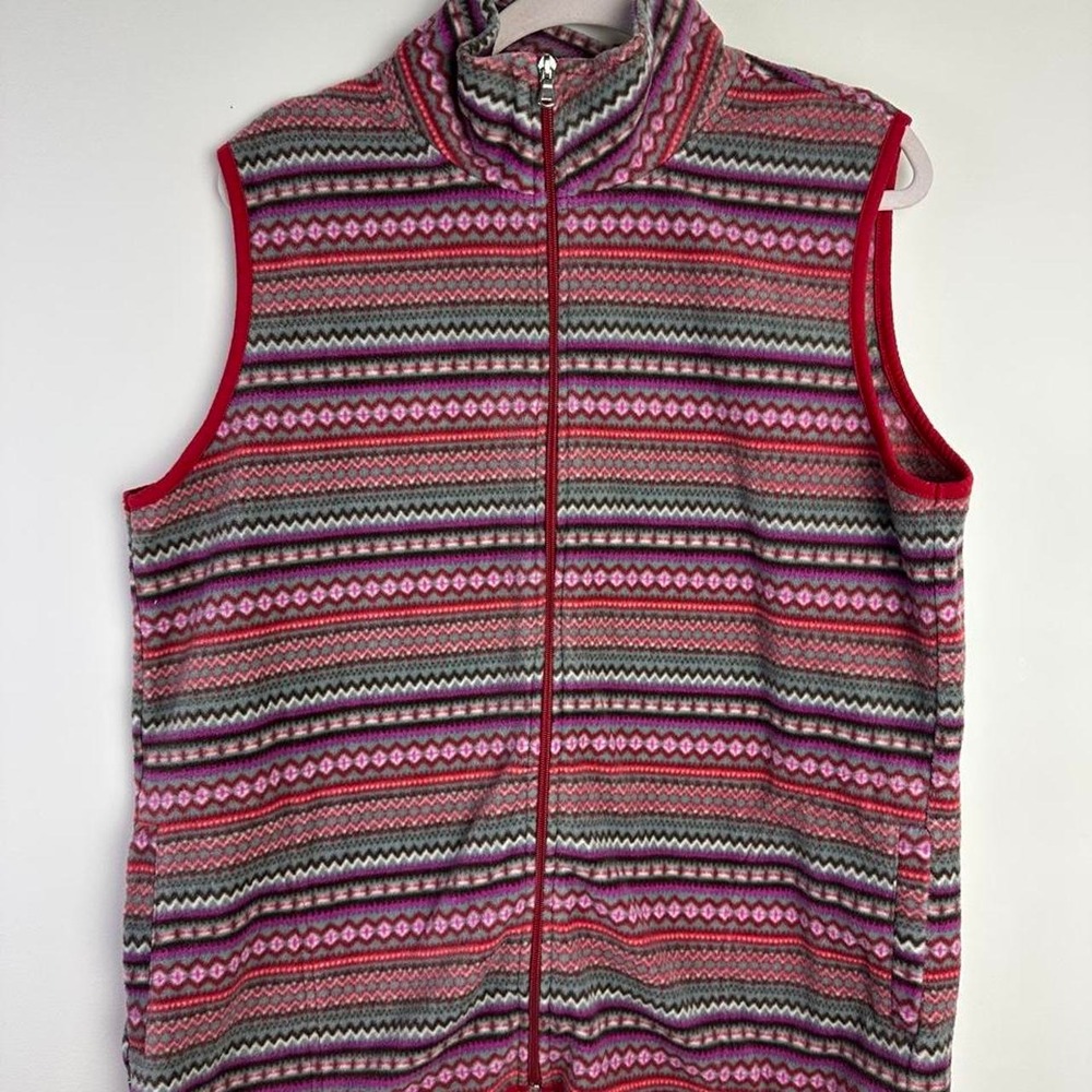 Laura Scott Women's 2XMulticolored Geometric Patterned Fleece Vest
